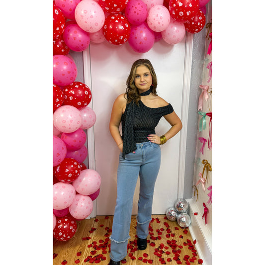 Esme Scarf Detail Top, Black/White