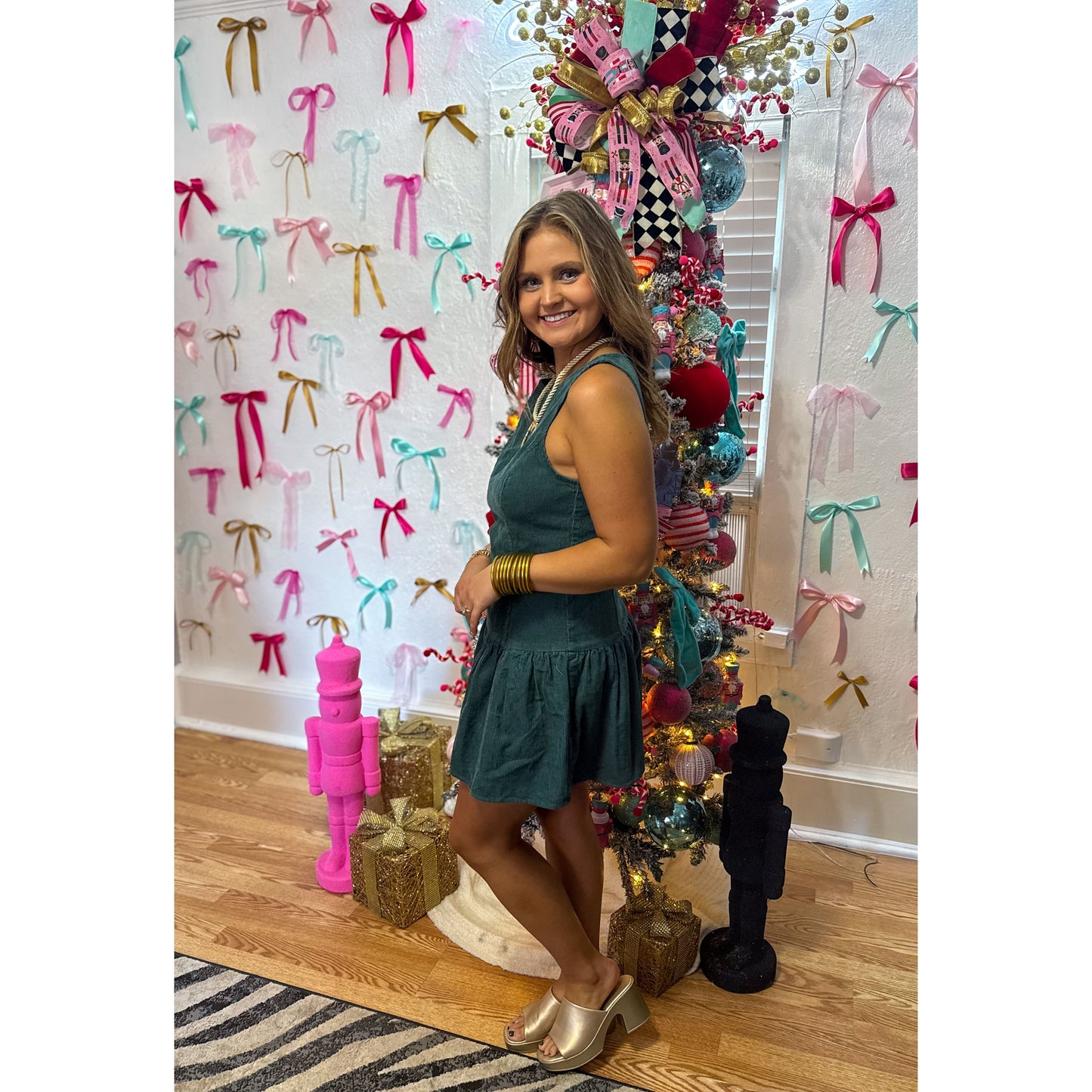 Romy Denim Mini Dress, Hunter Green