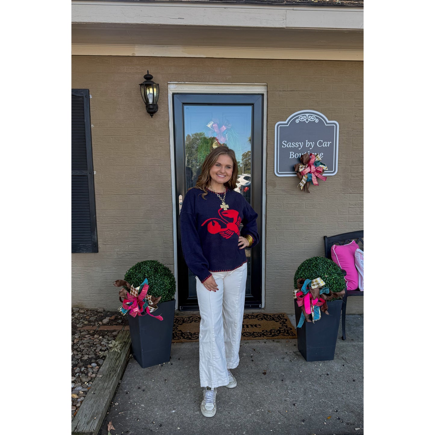 Crawfish Sweater, Navy/Red