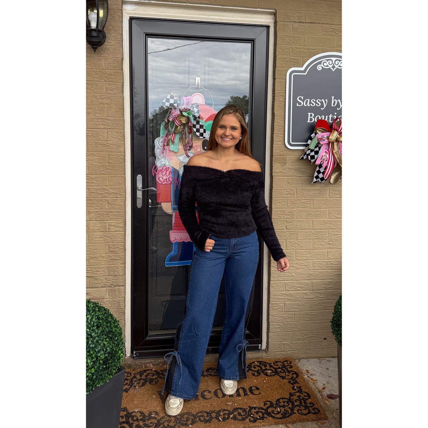 OTS Fuzzy Knit Sweater, Black