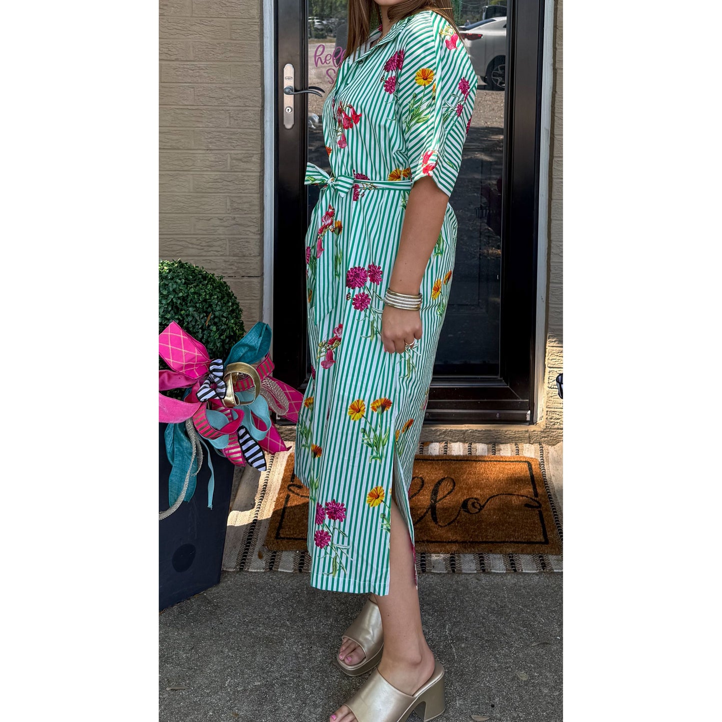 Lilly Detail Midi Dress, Green Multi