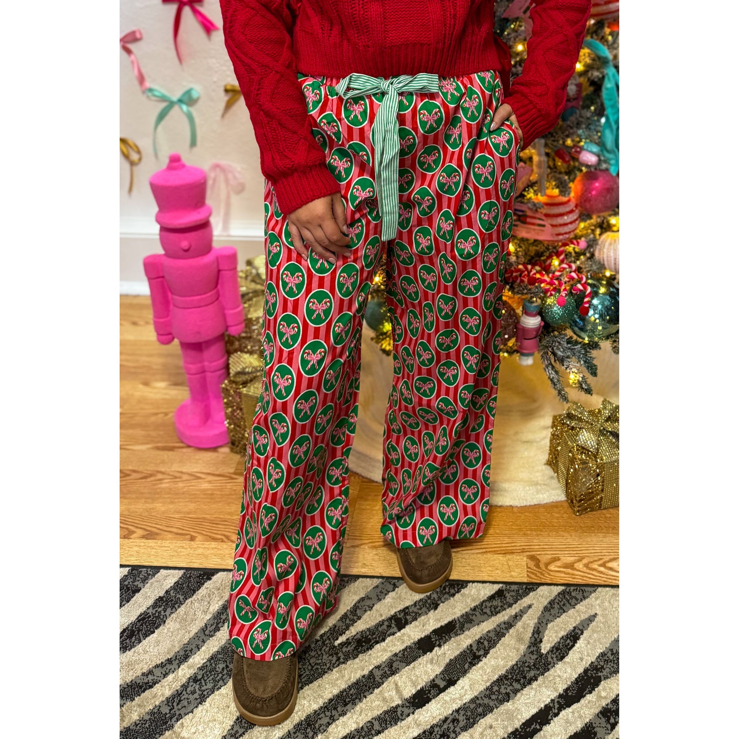 Candy Cane Bow PJ Pants