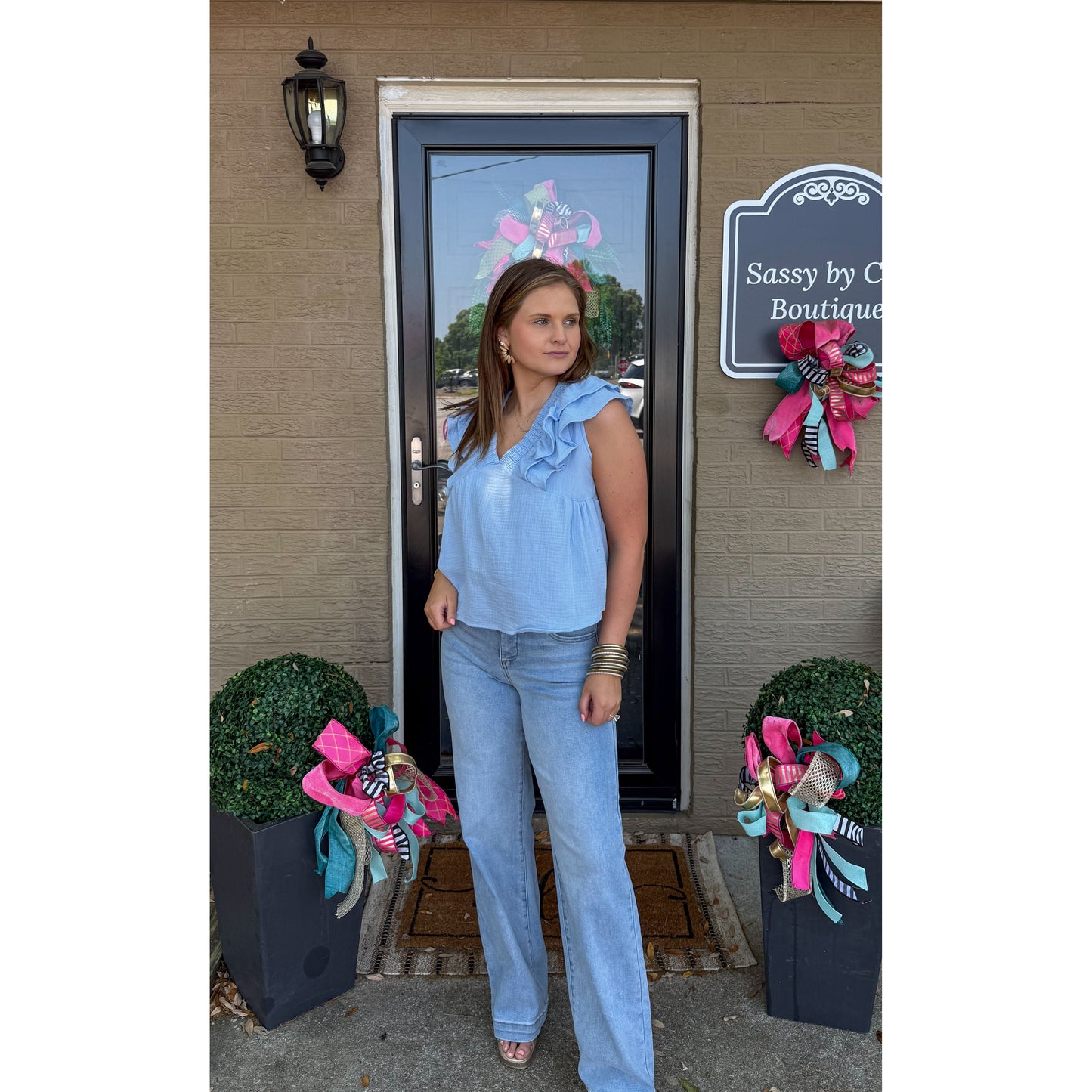 Dovie Detail Top, Sky Blue