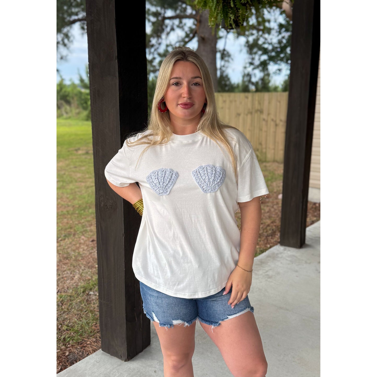Shell Patch T-Shirt, White/Blue