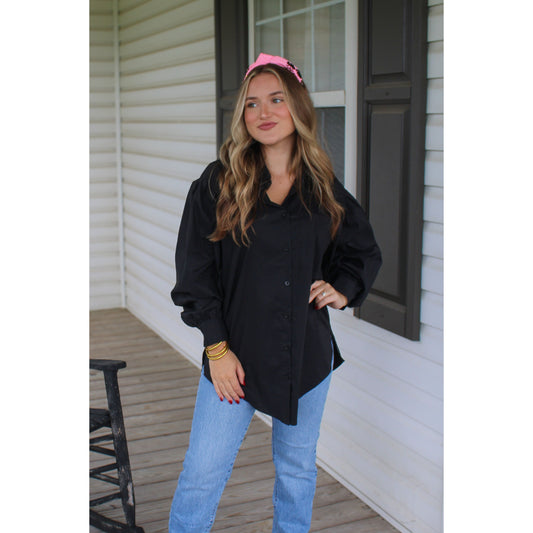 Rhodes Button Down Top, Black