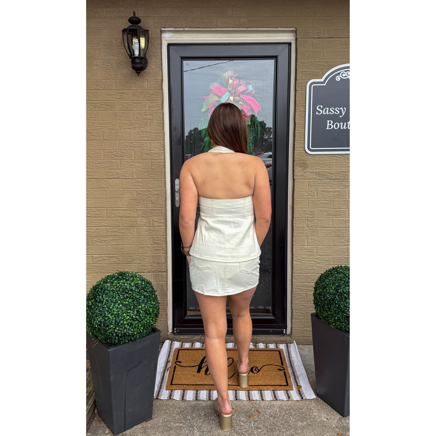 Clara Denim Skirt Set, White