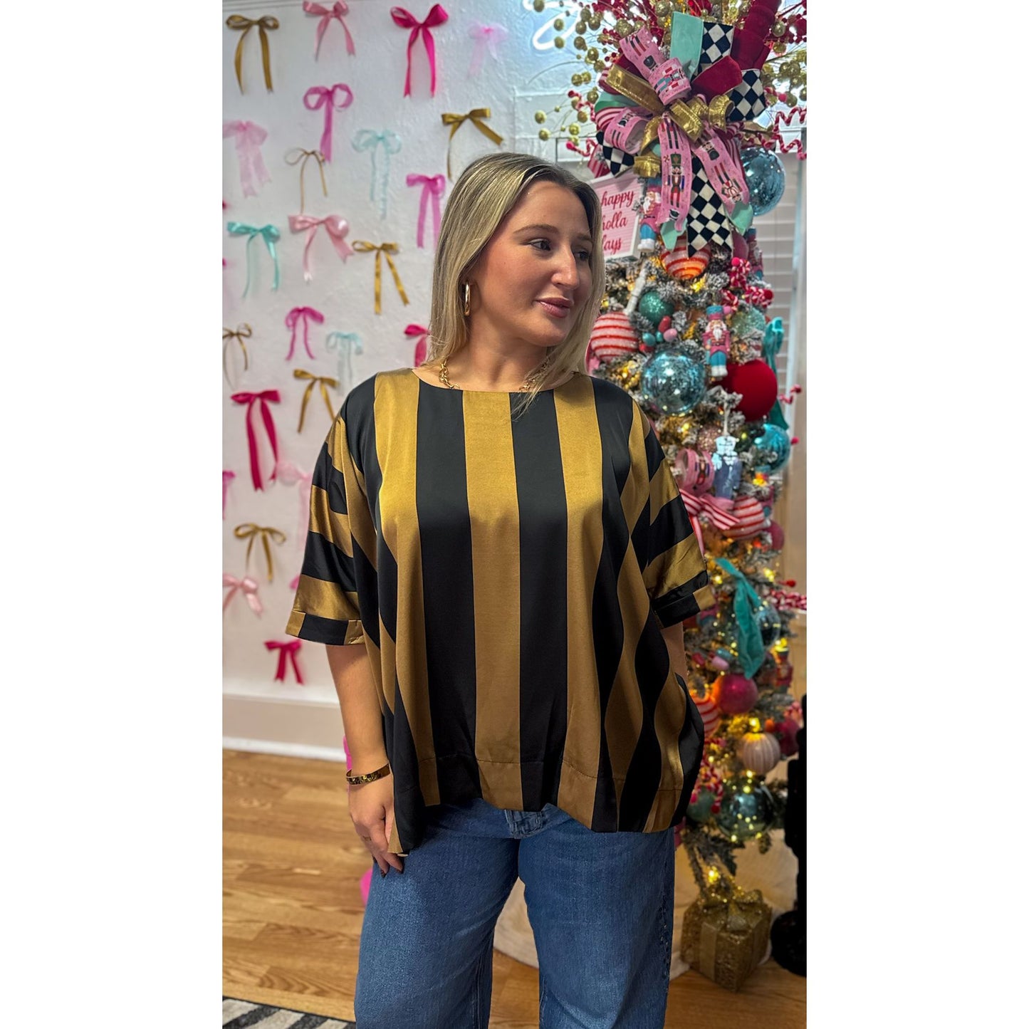 Stripe Detail Blouse, Black/Brown