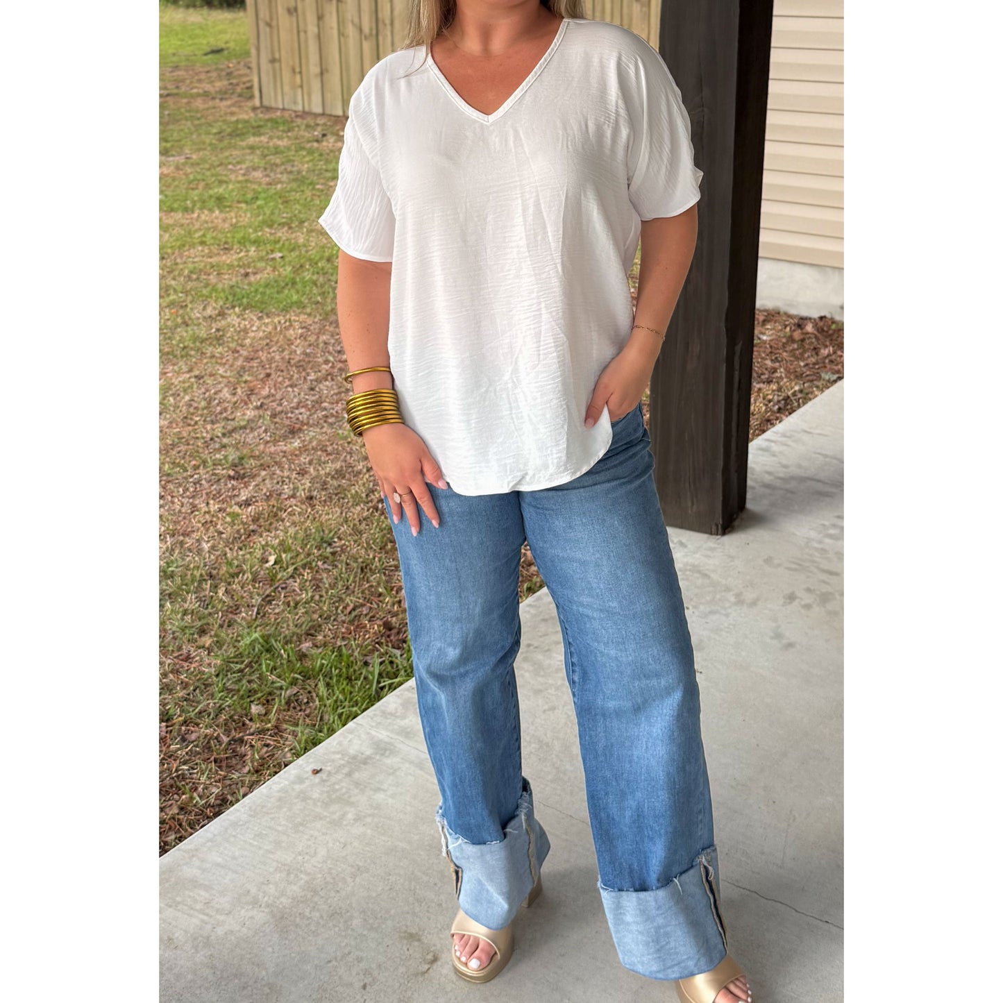 Sutton V-Neck Top, White