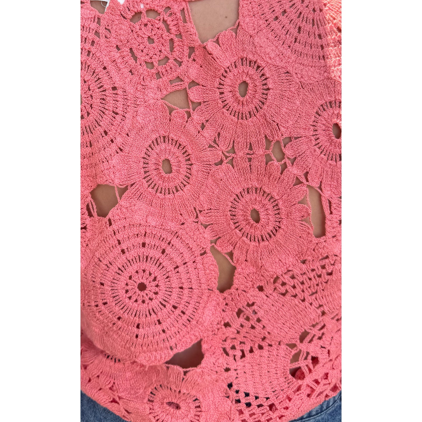 Sofia Crochet Detail Shirt, Coral