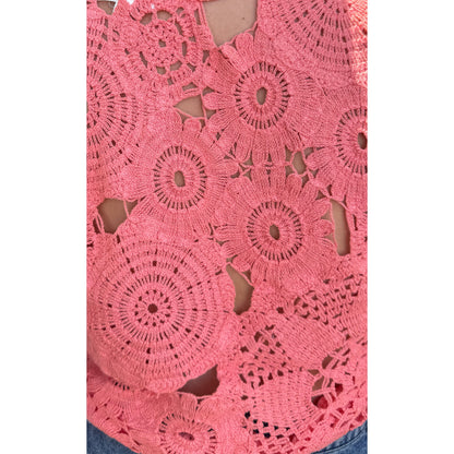 Sofia Crochet Detail Shirt, Coral