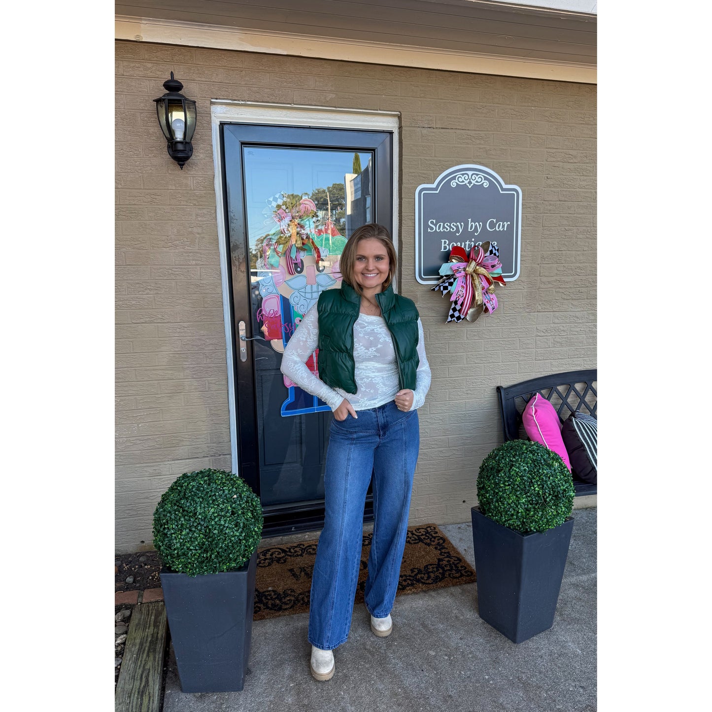 Raelyn Faux Leather Puffer, Hunter Green