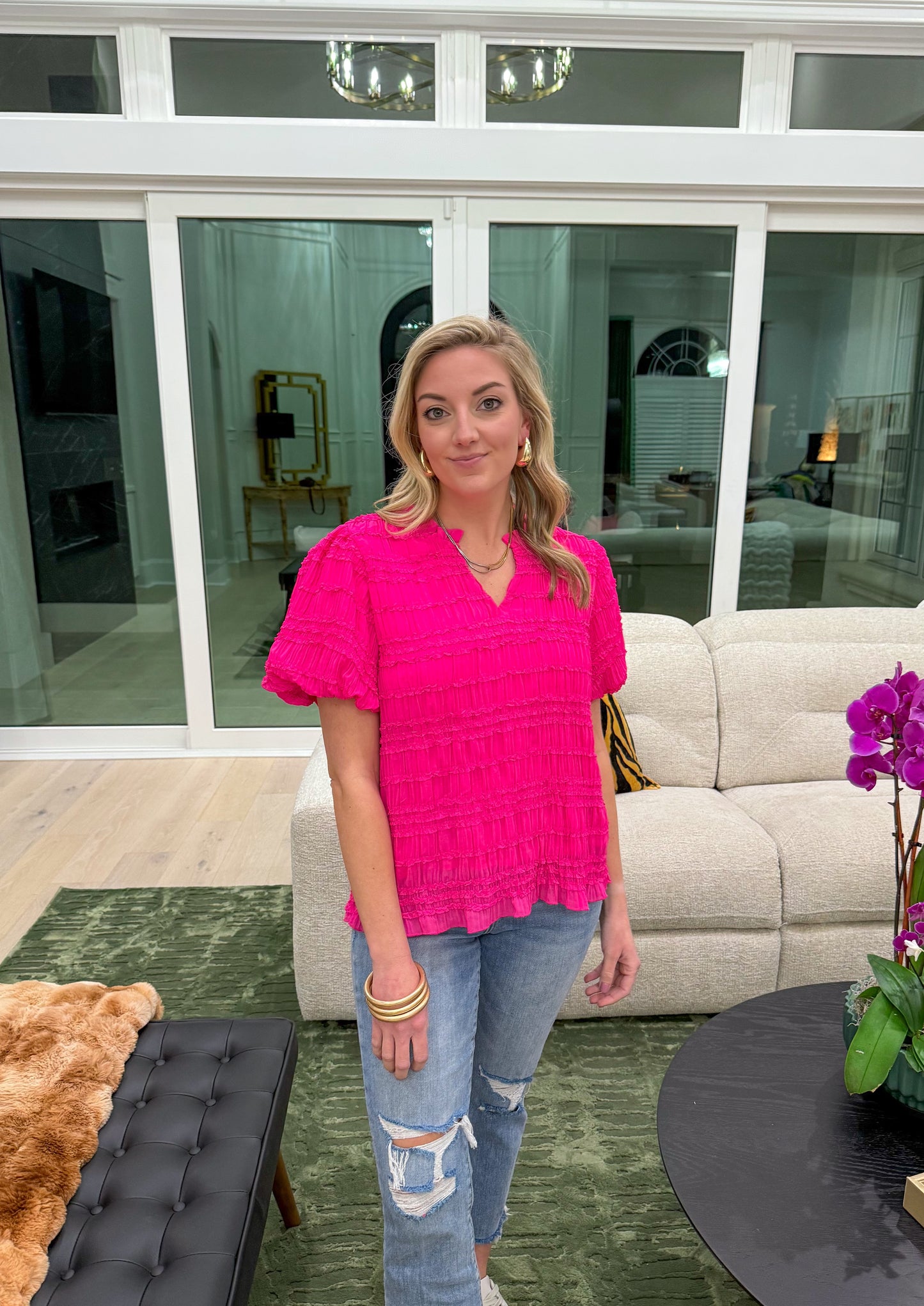 Abby Textured Blouse, Hot Pink