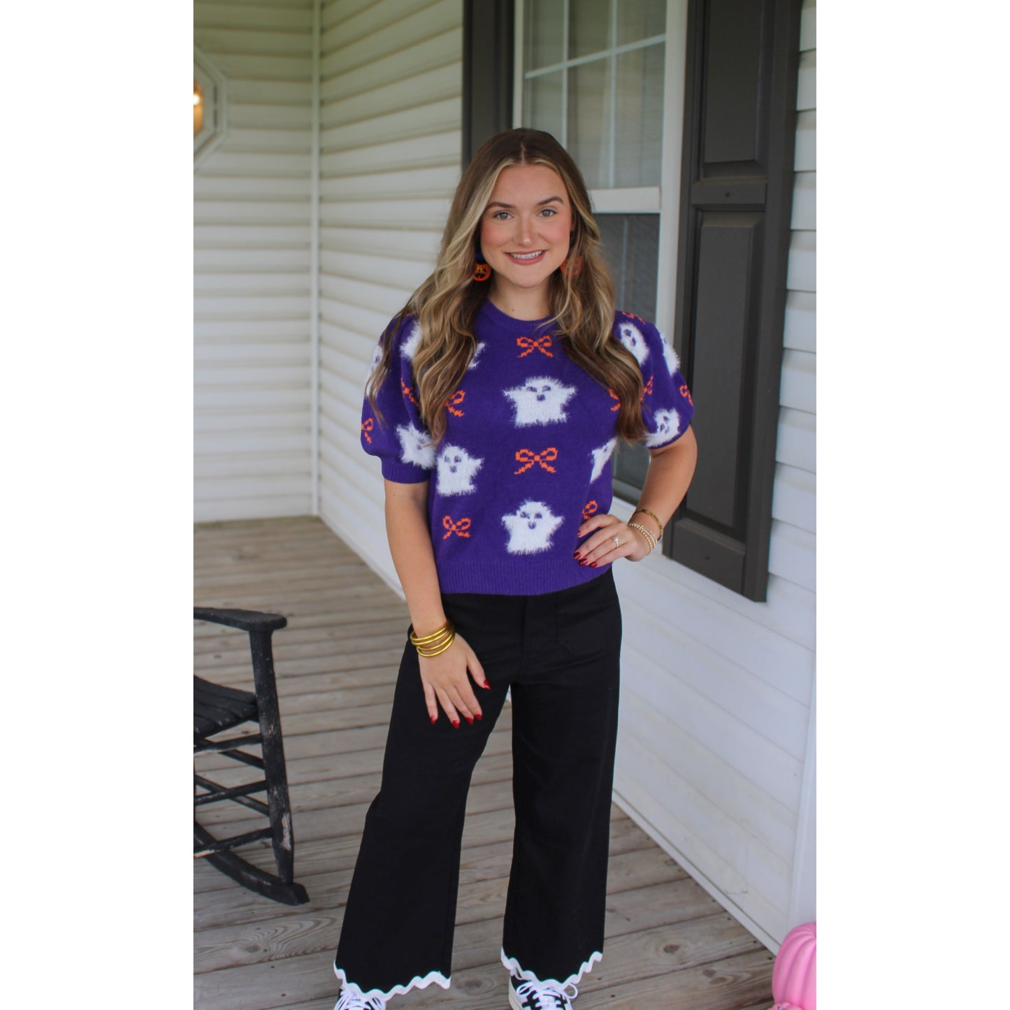 Ghost & Bows Spooky Top, Purple Multi