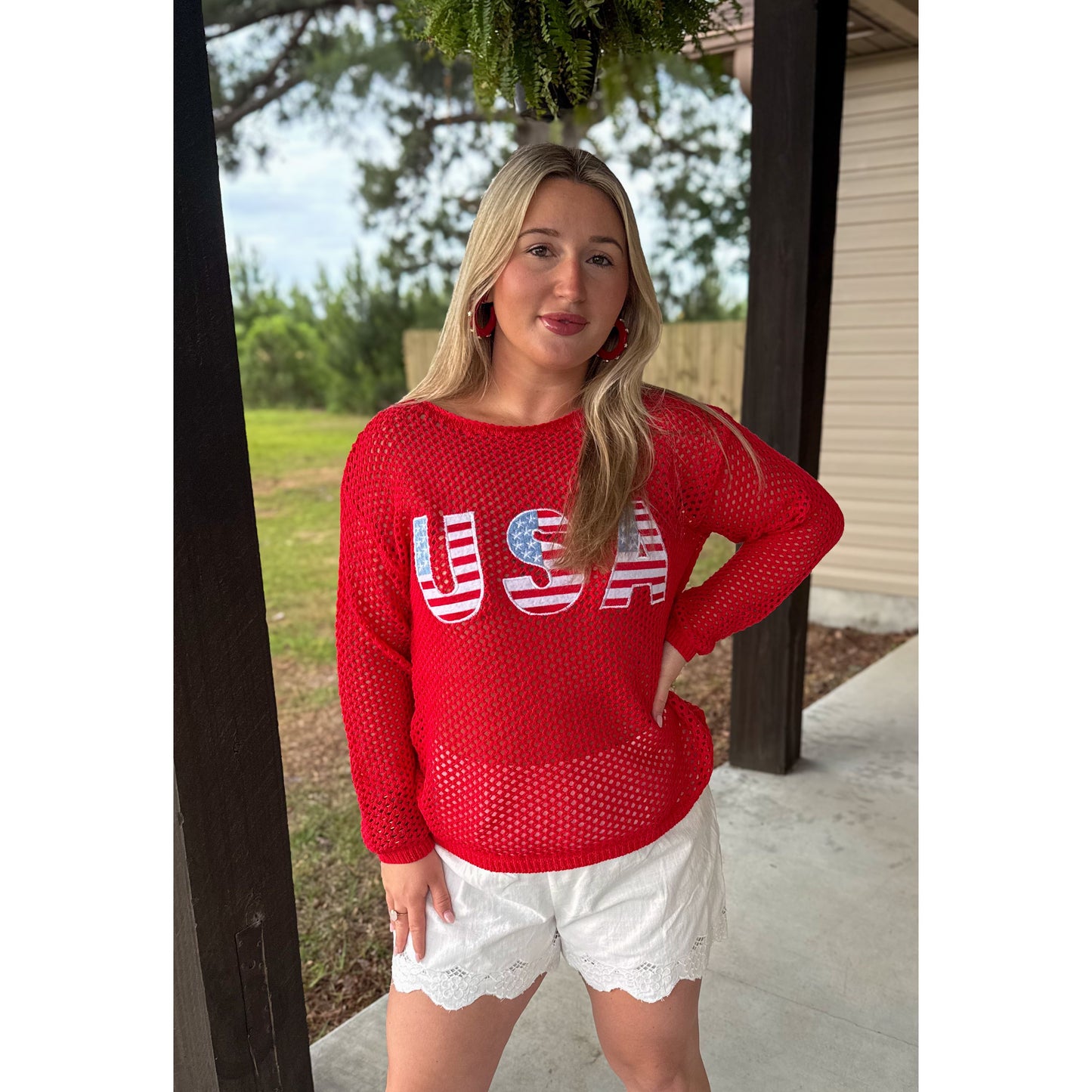 USA Crochet Top, Red