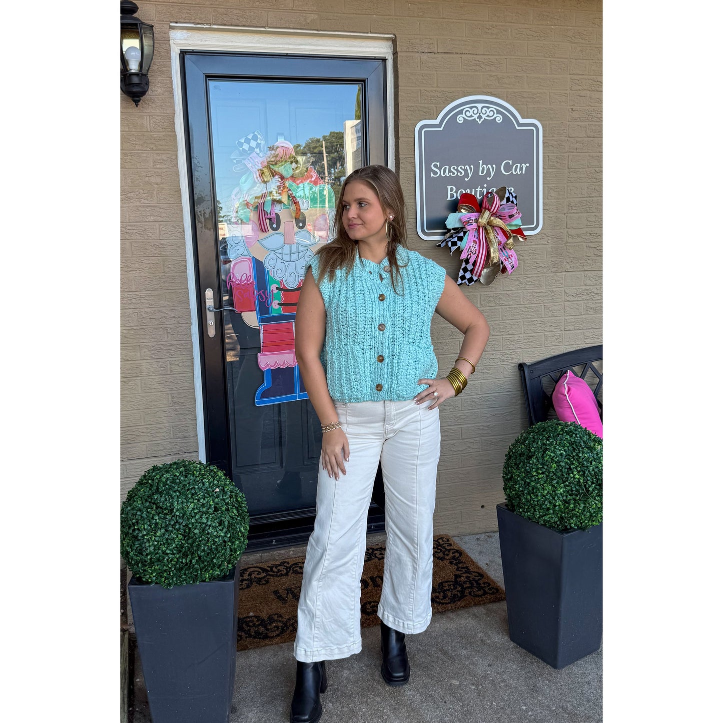 Sutton Sweater Knit Vest, Aqua