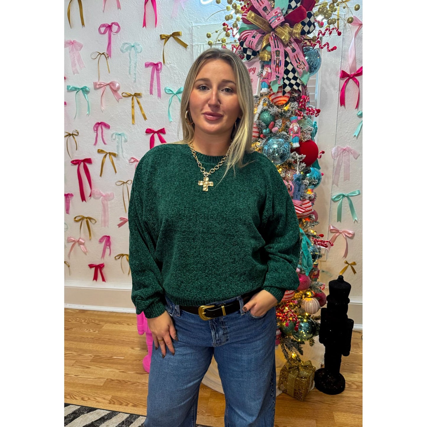 Fuzzy Sweater, Hunter Green