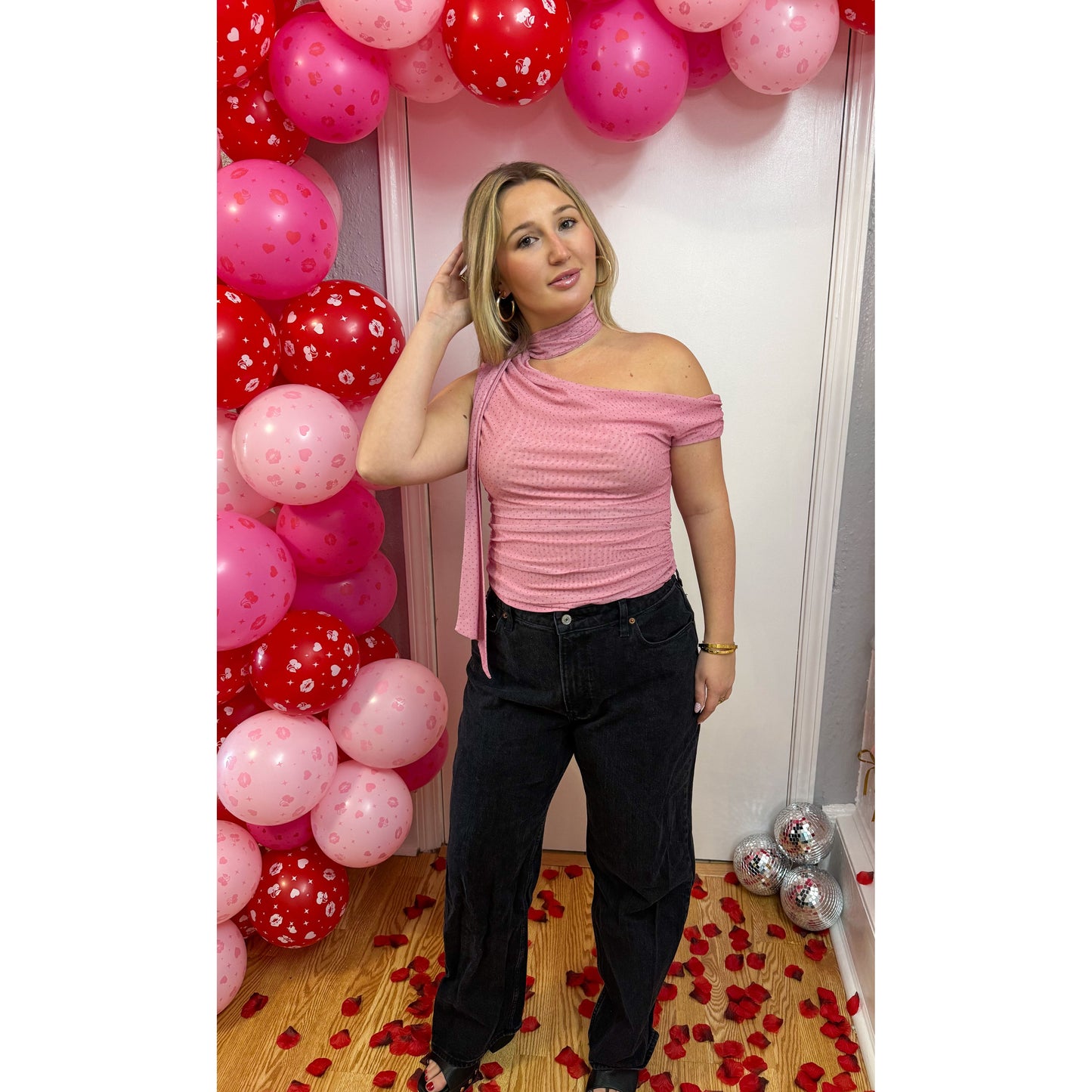 Esme Scarf Detail Top, Light Pink/Pink