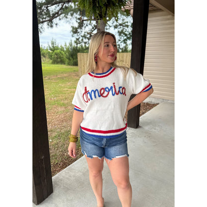 America Puff Short Sleeve Sweater