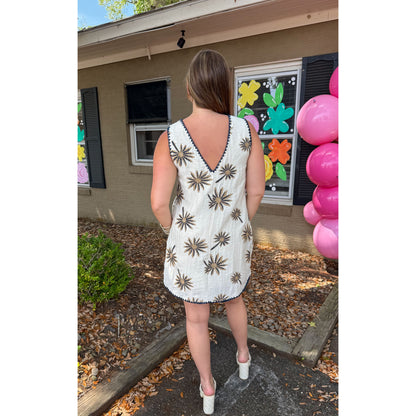 Stevie Detail Mini Dress, Cream Multi