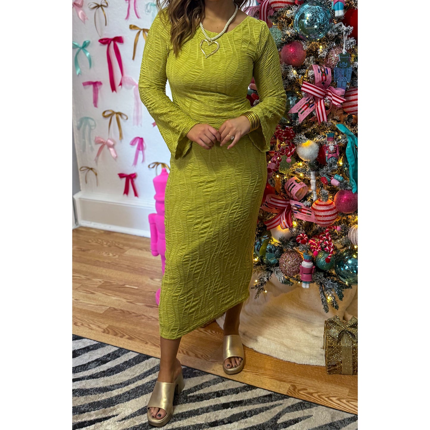 Esme Midi Fitted Dress, Avocado