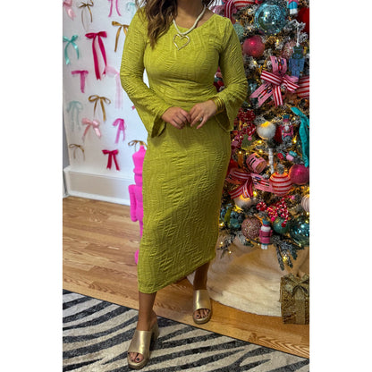 Esme Midi Fitted Dress, Avocado