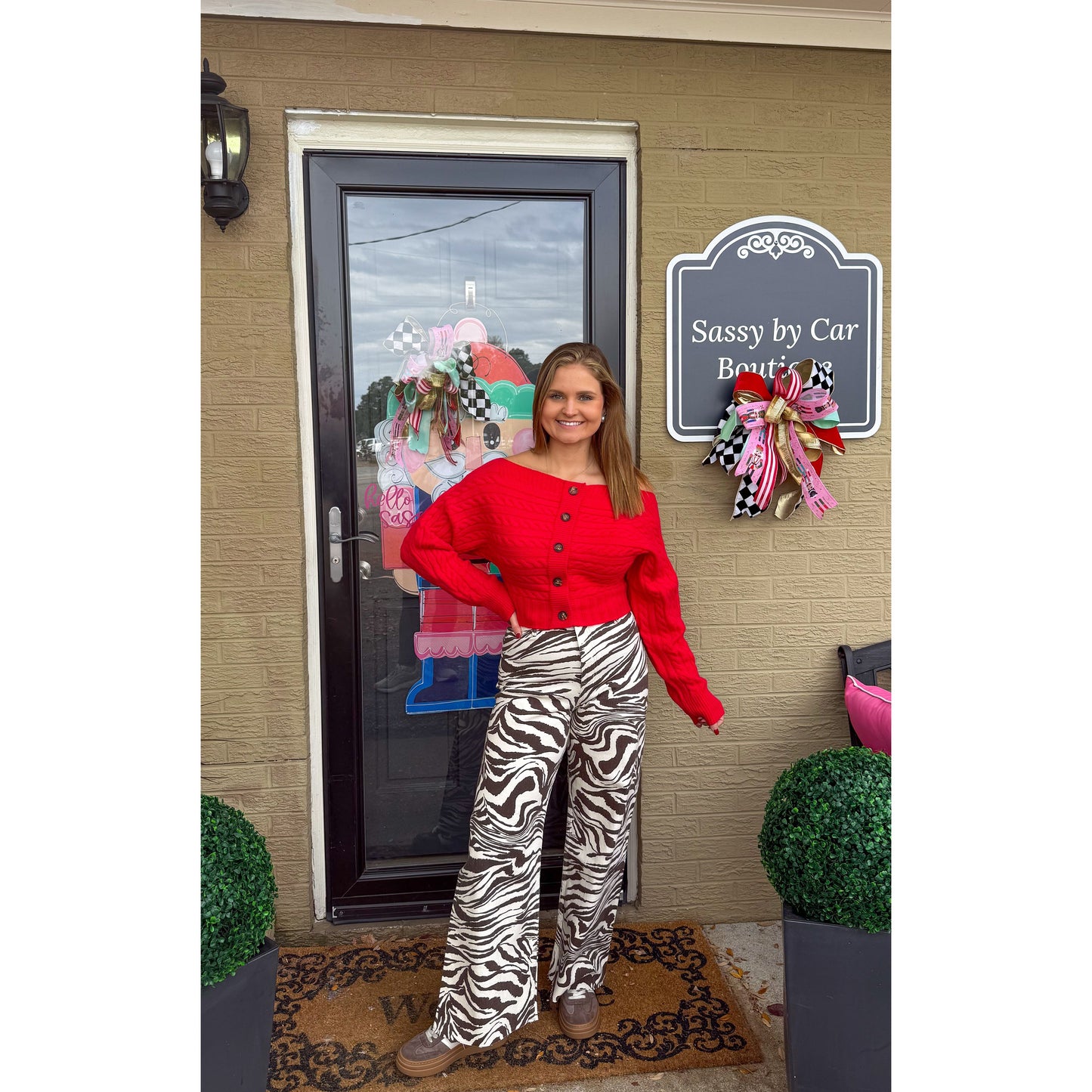 Button OTS Red Sweater