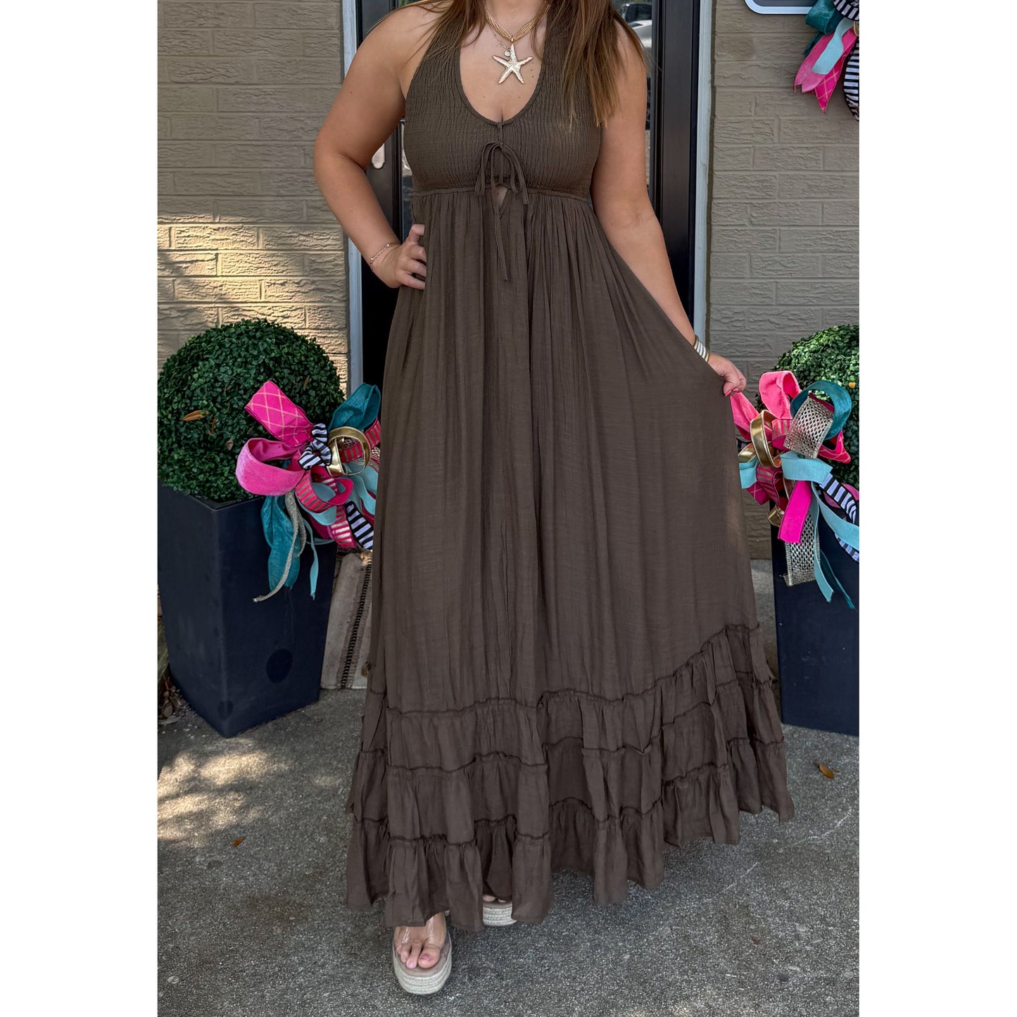 Stella Halter Maxi Dress, Brown
