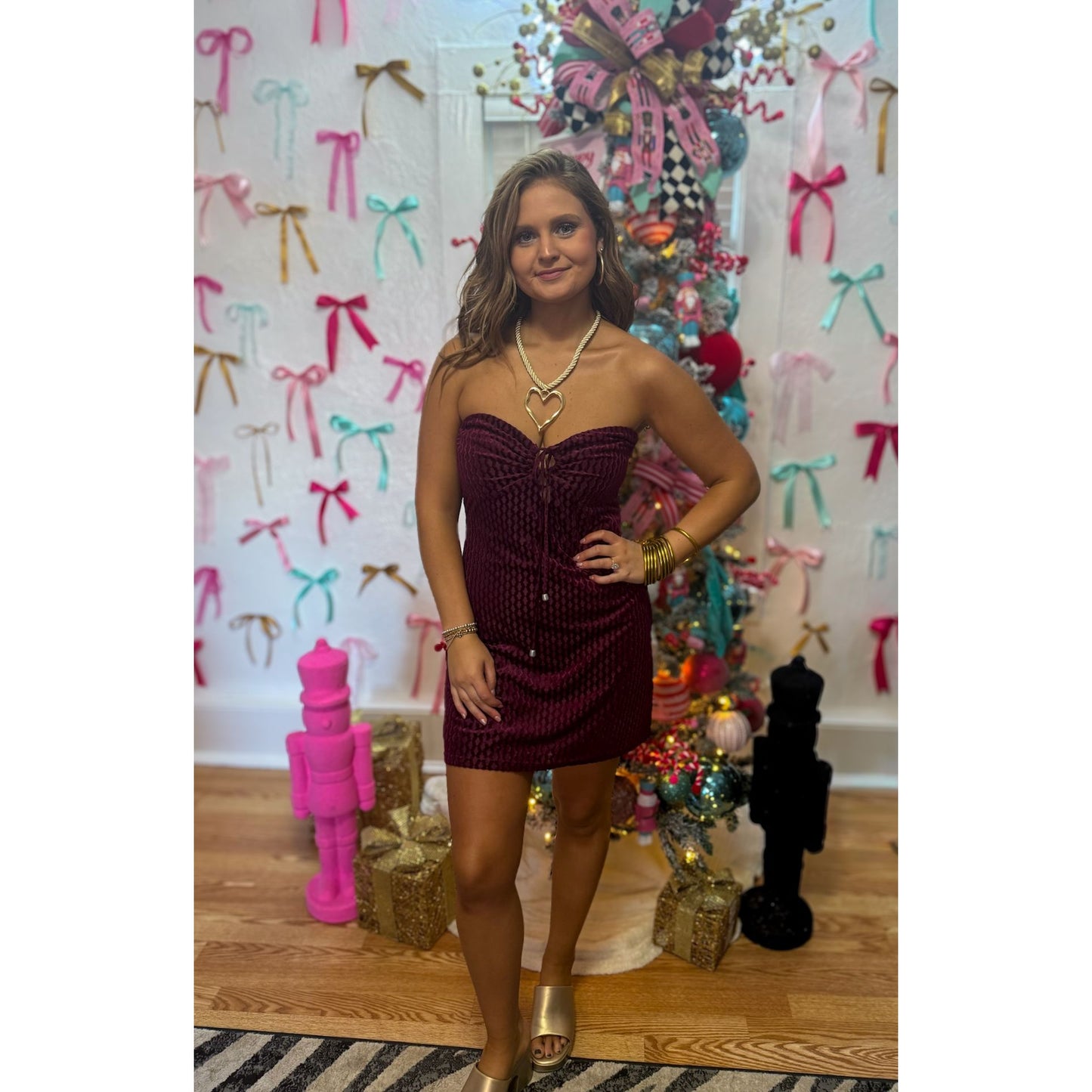 OTS Velvet Burgundy Mini Dress