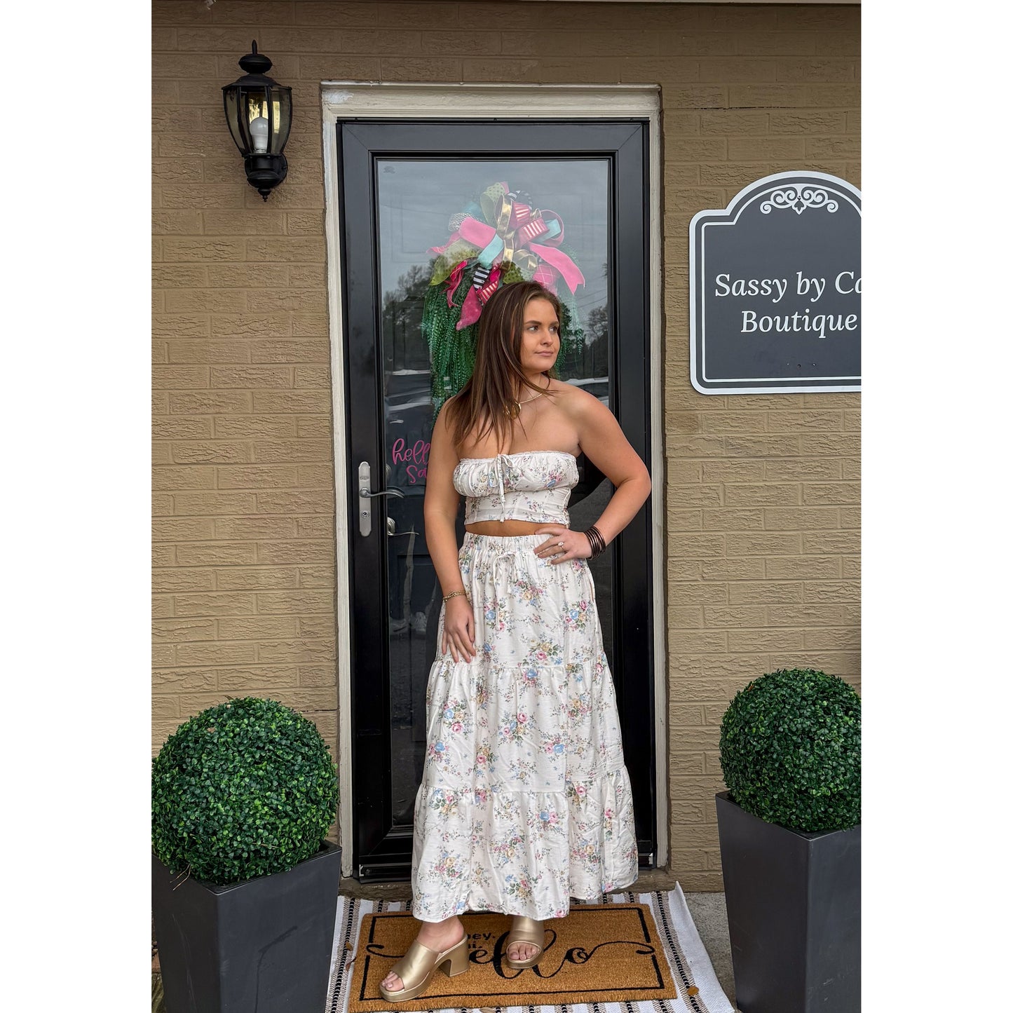 Floral Detail Maxi Skirt Set, Multi