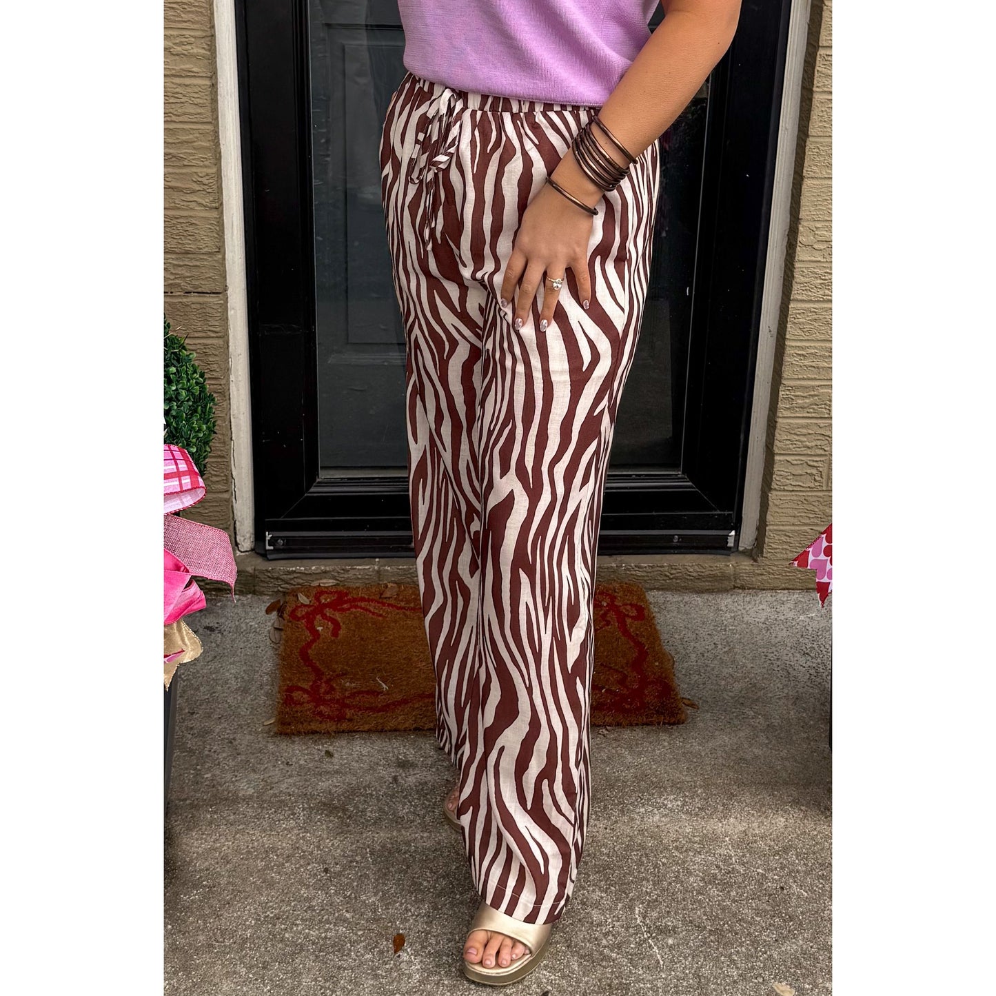 Zebra Print Pants, Brown/Cream