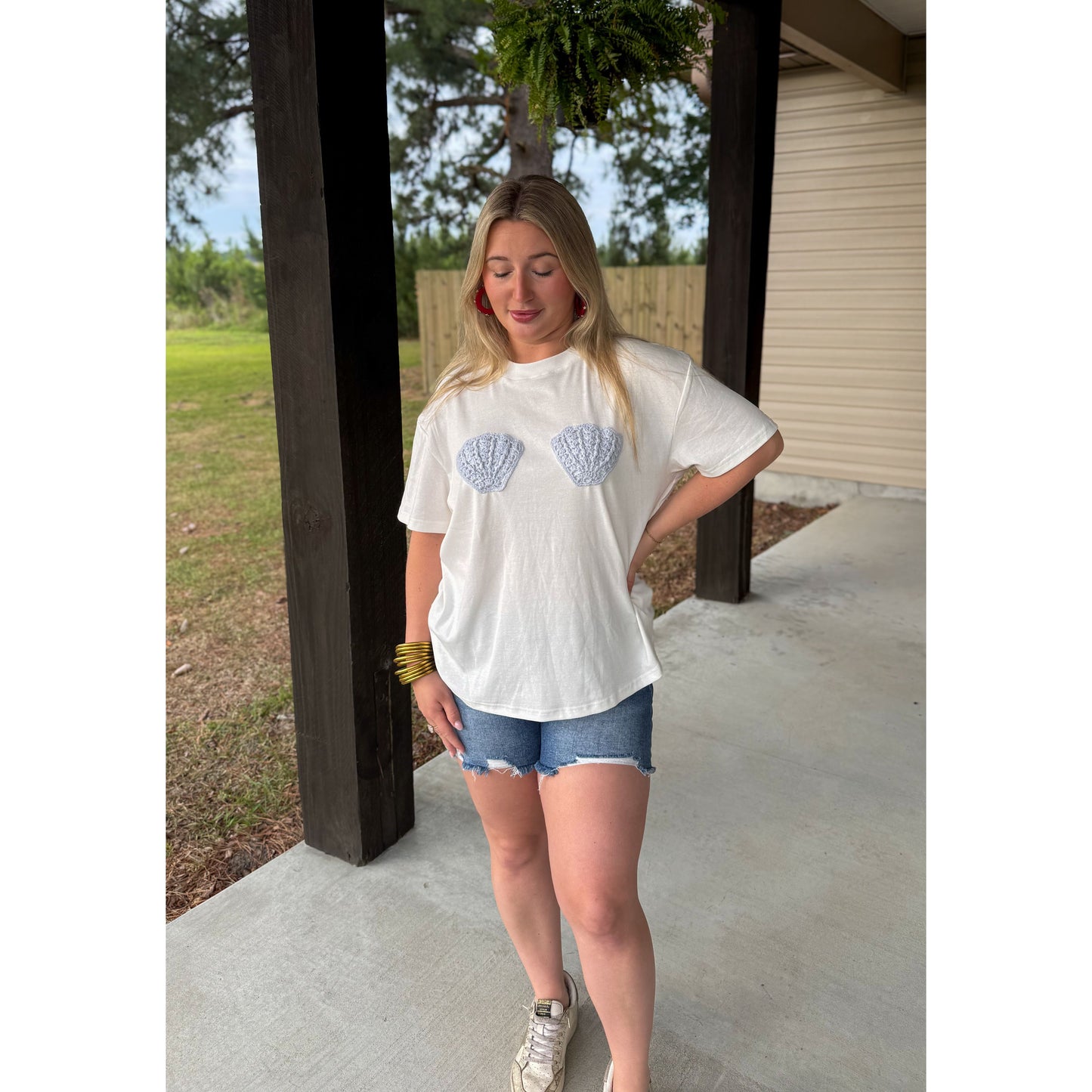 Shell Patch T-Shirt, White/Blue
