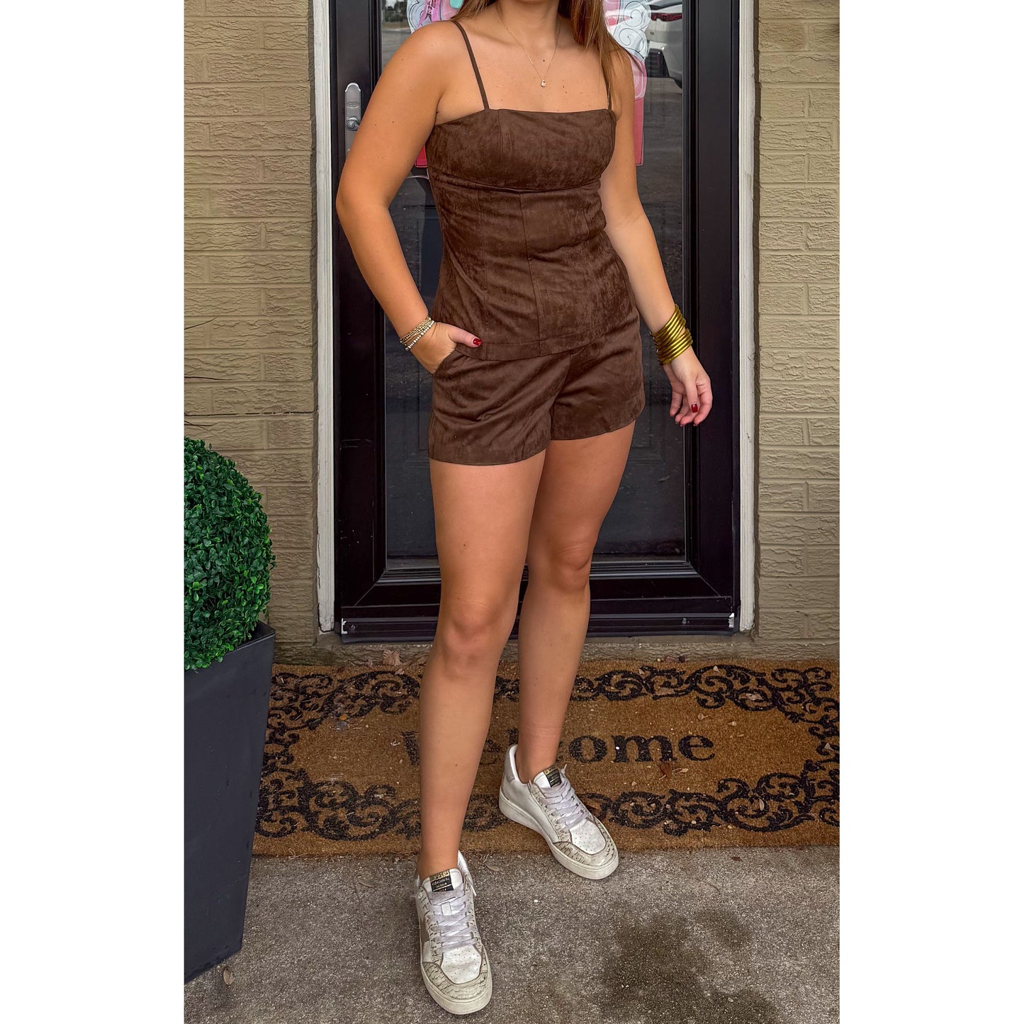 Isla Faux Suede Set, Brown