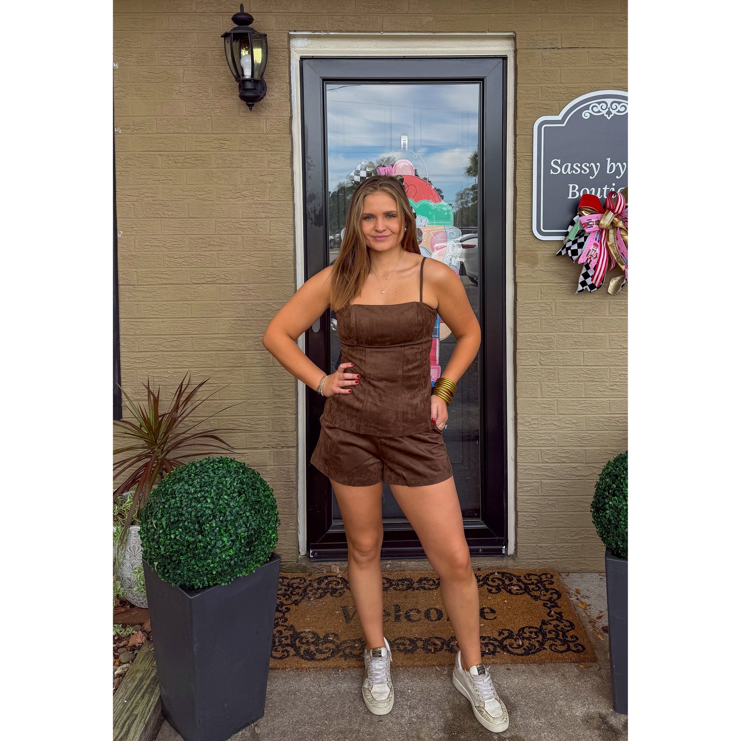 Isla Faux Suede Set, Brown