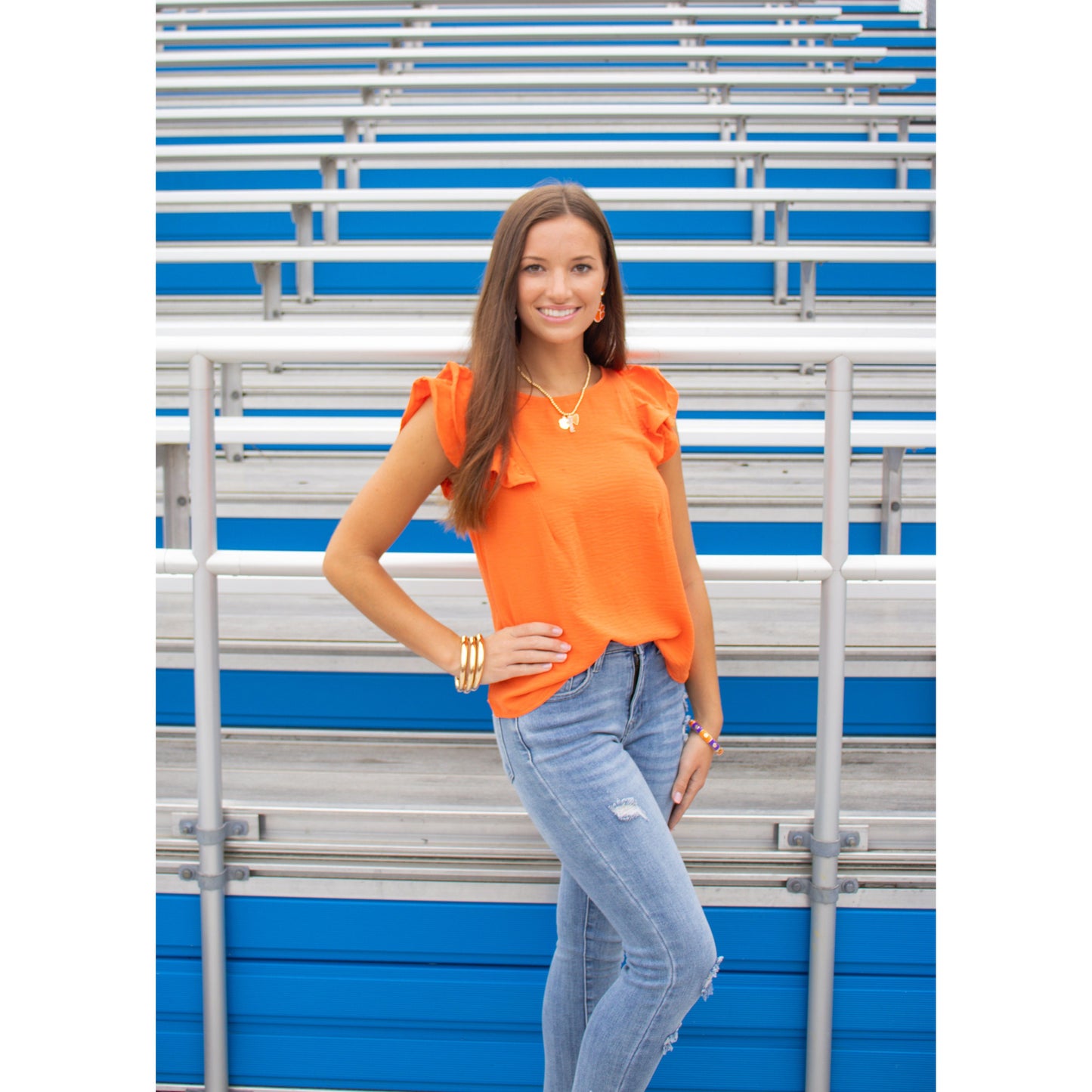 Khloe Round Neck Top, Orange