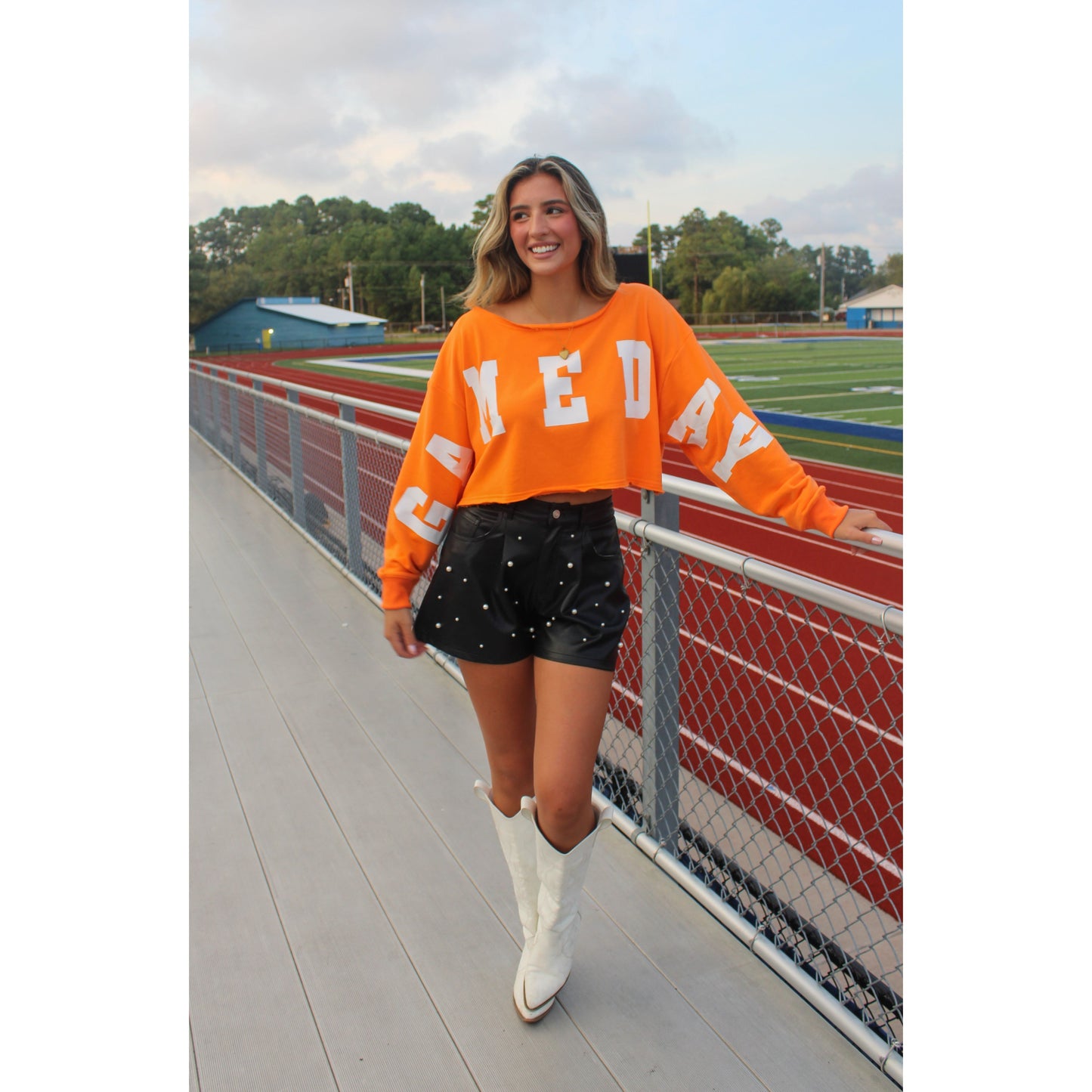 Game Day Crop Top, Orange/White