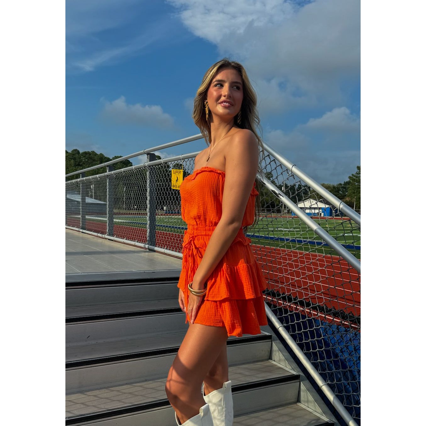 Here for the Tailgate Romper, Orange