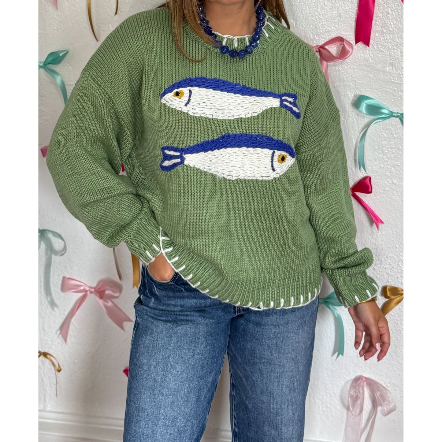 Fish Sweater, Green/Blue