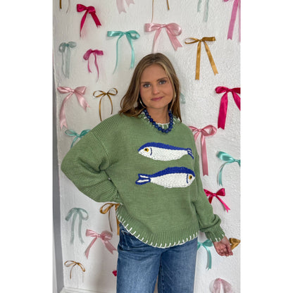 Fish Sweater, Green/Blue