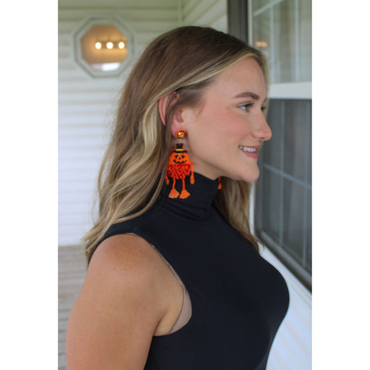 Pumpkin Beaded Earrings, Orange