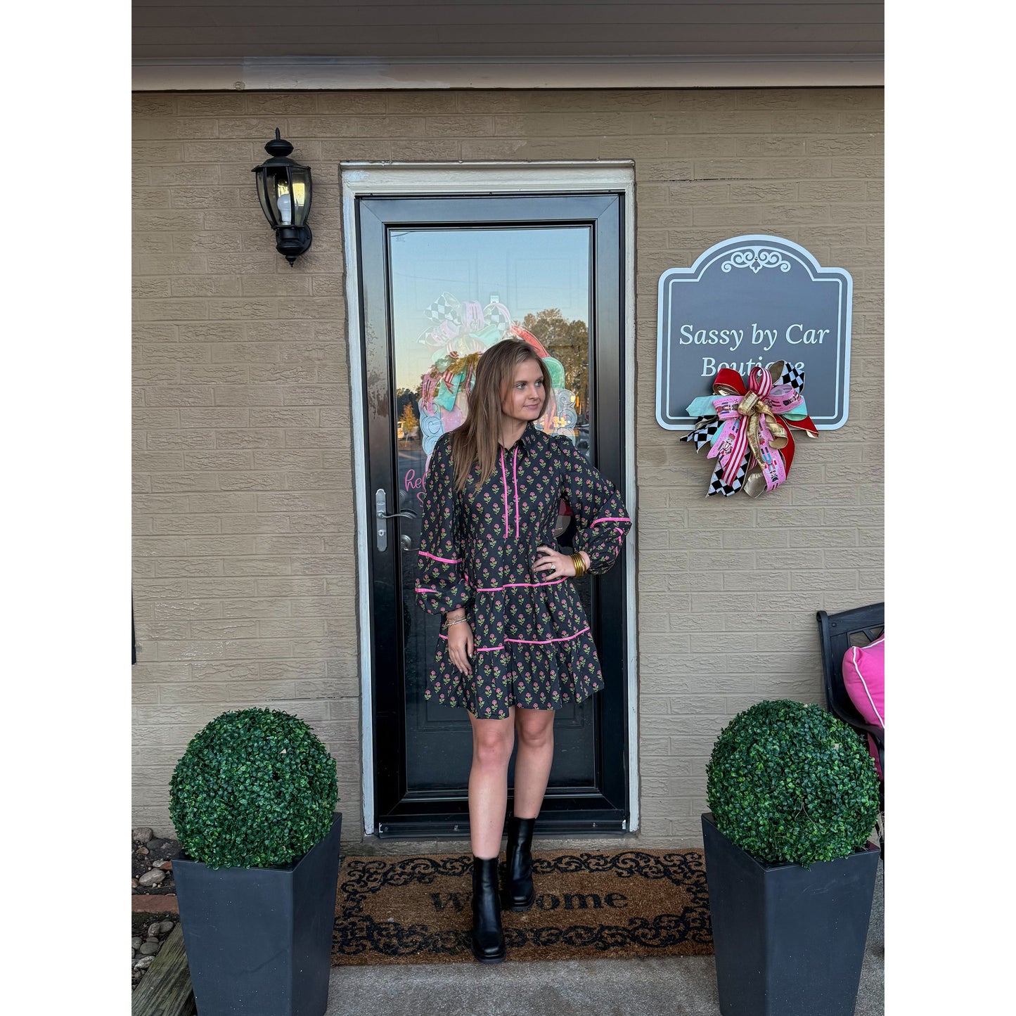 Evie Pattern Mini Dress, Black Multi