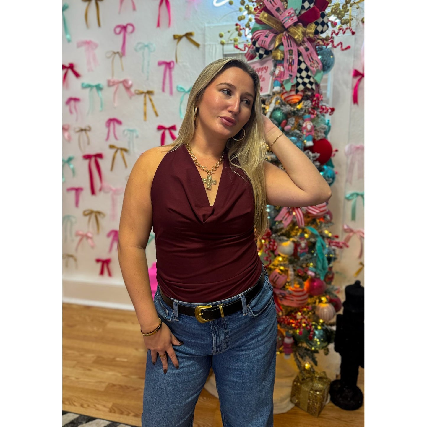 Cameron Halter Top, Burgundy