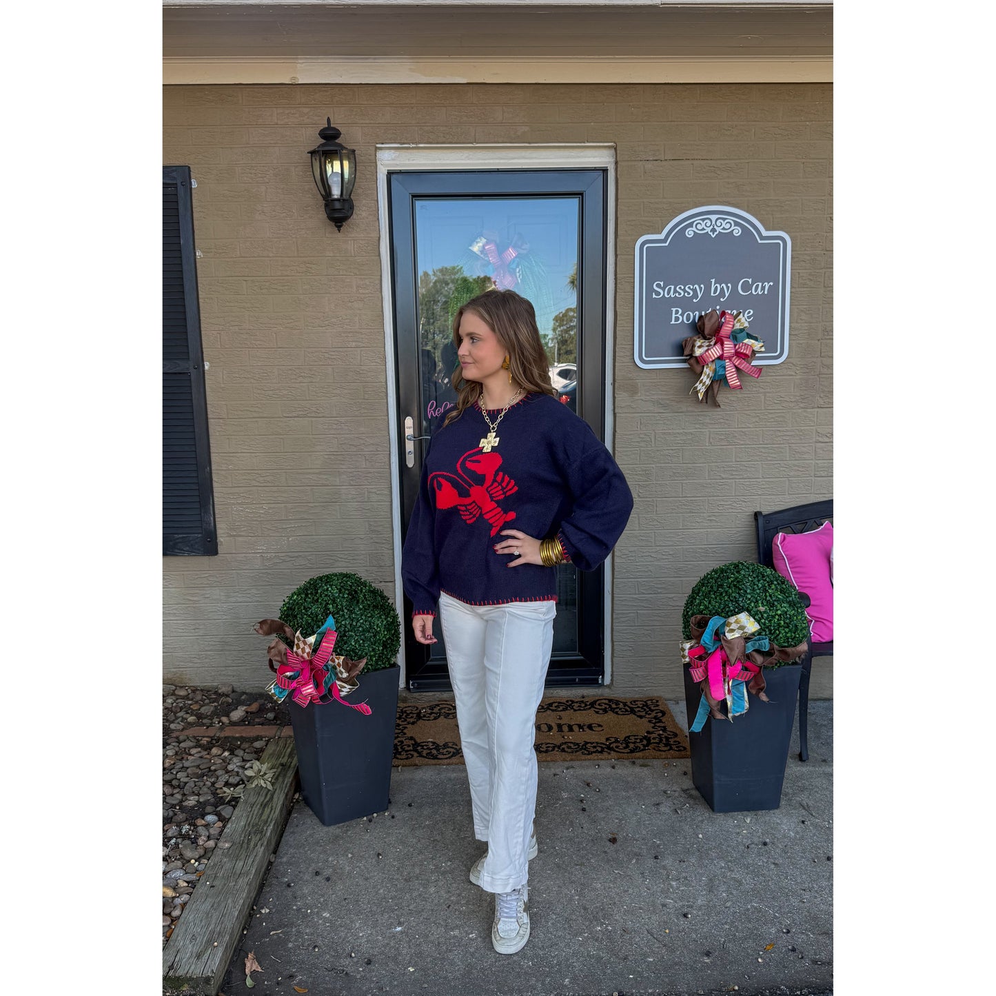 Crawfish Sweater, Navy/Red