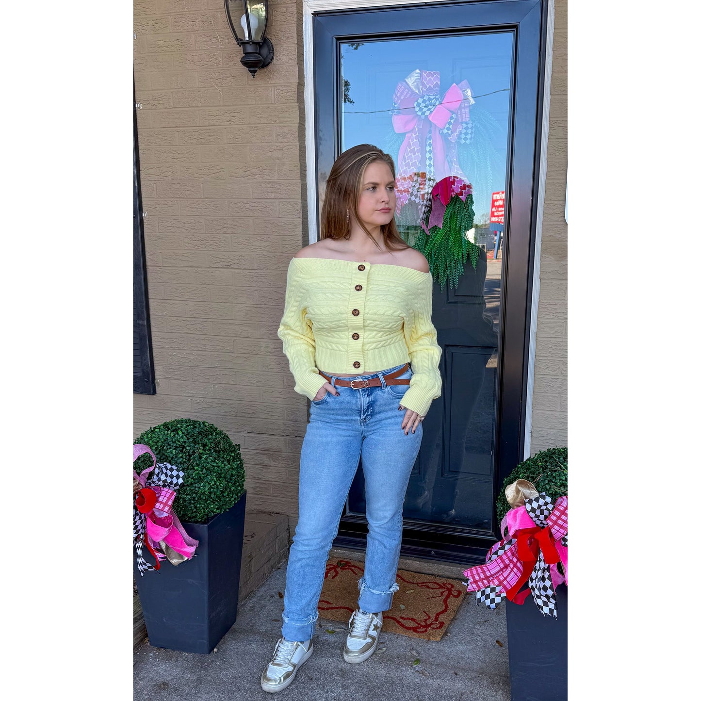 Button OTS Butter Yellow Sweater
