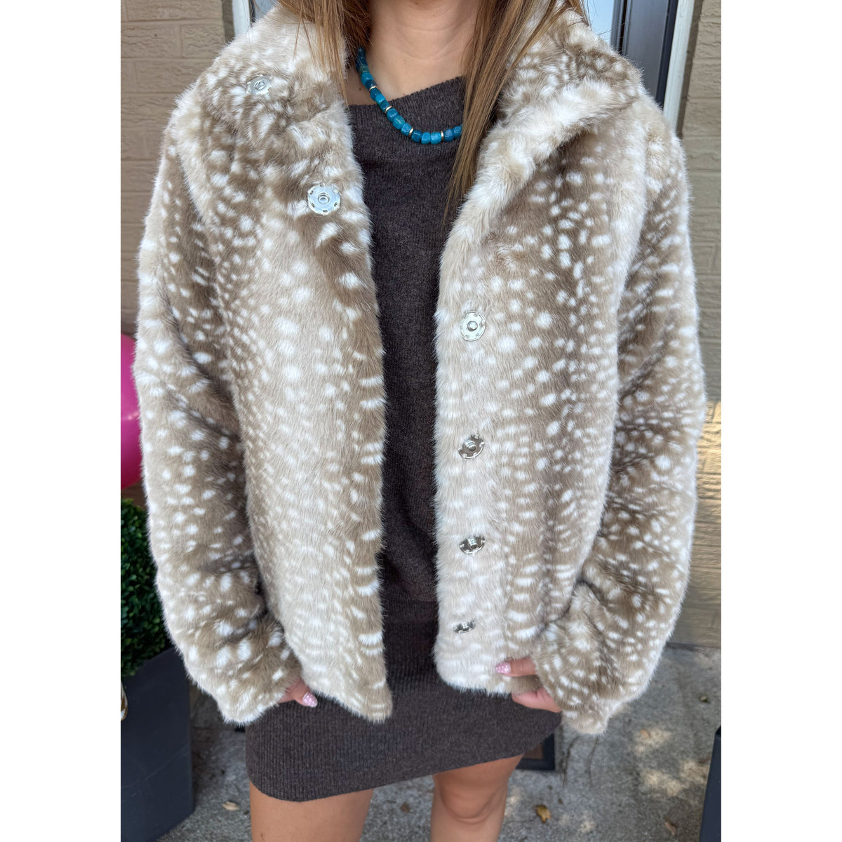 Caroline Faux Fur Jacket, Brown Multi