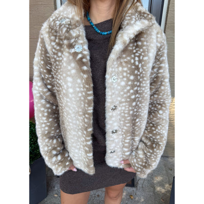 Caroline Faux Fur Jacket, Brown Multi