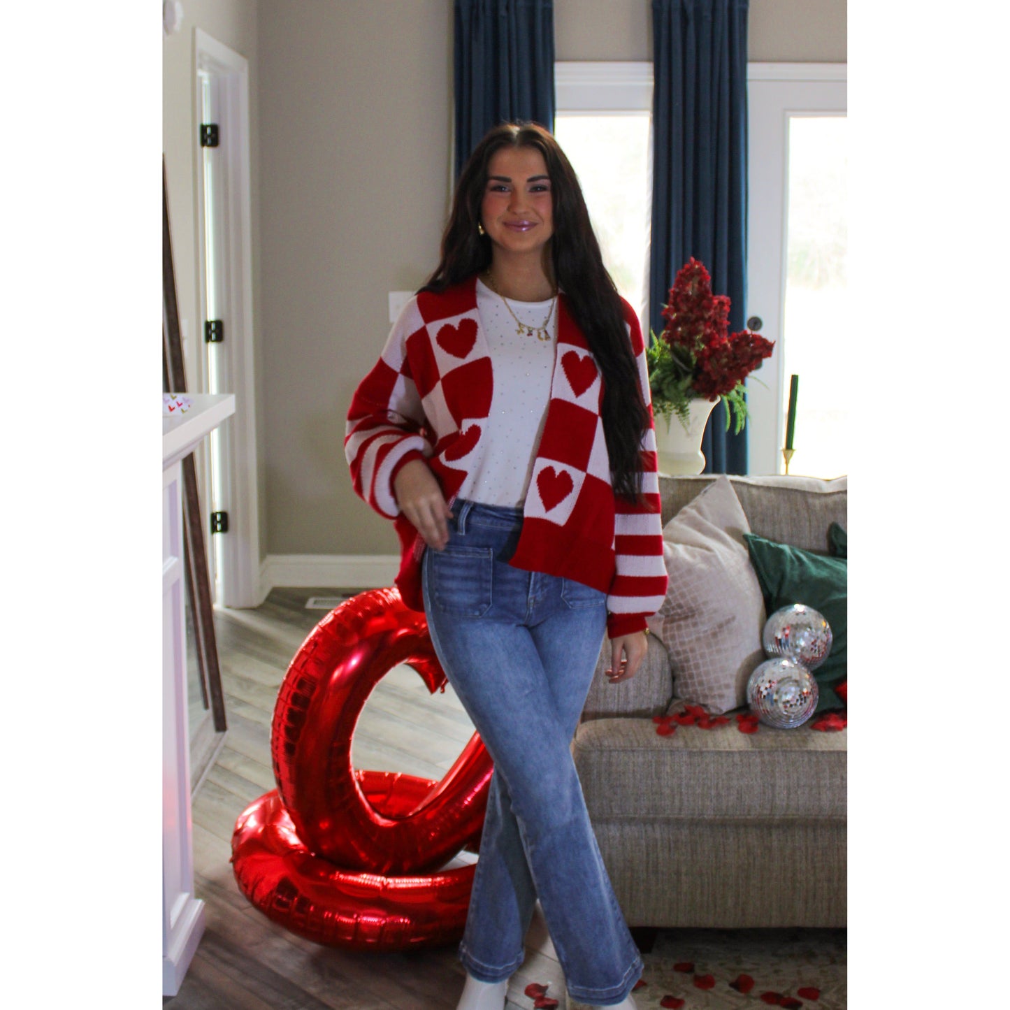 Queen of Hearts Cardigan, Red/White