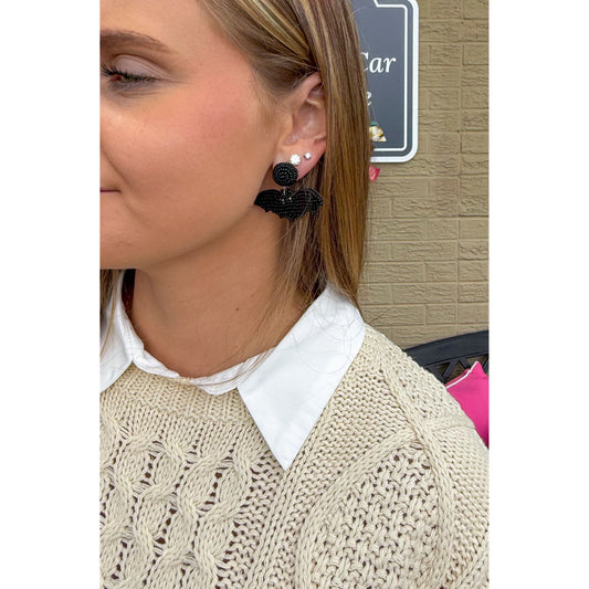 Bat Beaded Earrings, Black