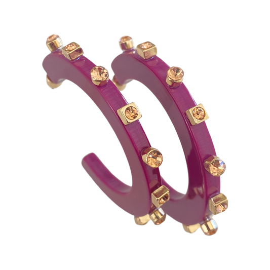 City Girl Jewel Hoop - Red Wine