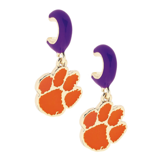 Clemson Tigers Enamel Logo Huggie Hoop Earrings in Purple