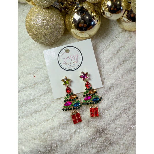 Jeweled Christmas Tree Earrings
